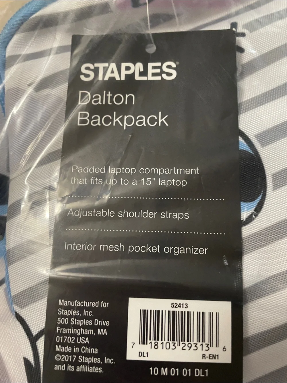 Staples Dalton Backpack with Blue and White Eye Print